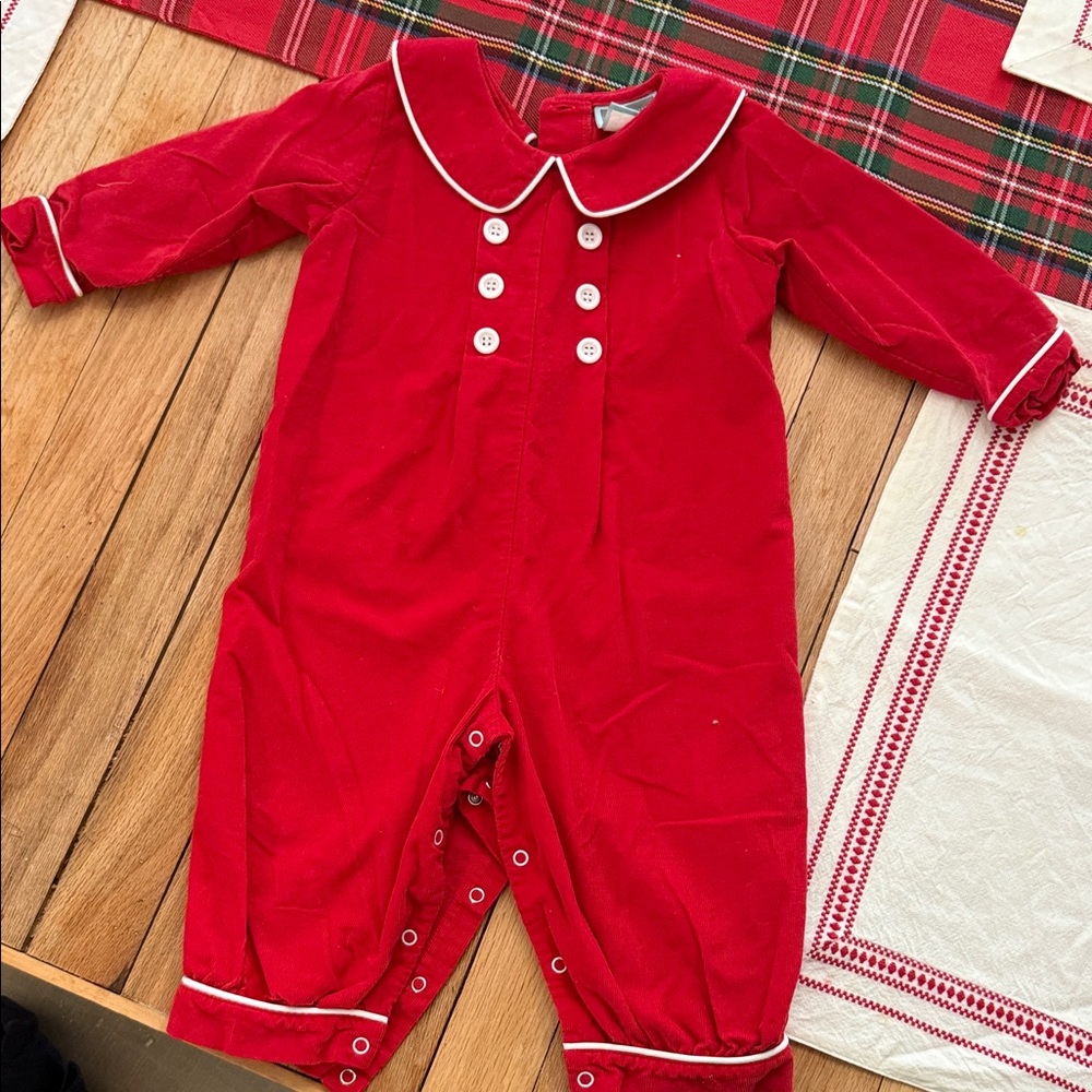 Charming Red Kids Footie with White Accents